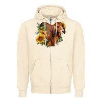 Sandshell brahman bull with sunflowers Zipper Hoodie - RanaPortraitStore