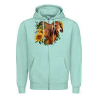 Seafoam brahman bull with sunflowers Zipper Hoodie - RanaPortraitStore