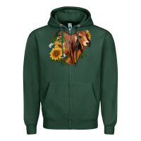 Sports Green brahman bull with sunflowers Zipper Hoodie - RanaPortraitStore