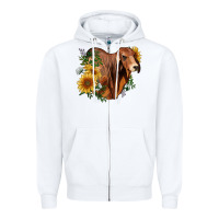 White brahman bull with sunflowers Zipper Hoodie - RanaPortraitStore