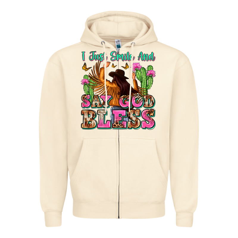 I Just Smile And Say God Bless Zipper Hoodie by Zillion Design Studio | Teevron