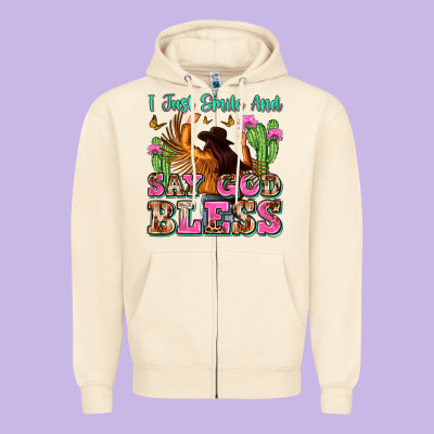 I Just Smile And Say God Bless Zipper Hoodie Designed By Zillion Design Studio