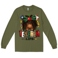 Army Green teacher life afro locs messy bun Long Sleeve Tee - texasbilliewilder
