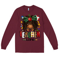 Burgundy teacher life afro locs messy bun Long Sleeve Tee - texasbilliewilder