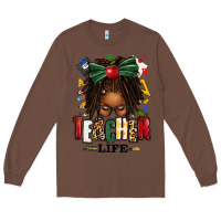 Chestnut teacher life afro locs messy bun Long Sleeve Tee - texasbilliewilder
