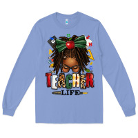 Colony Blue teacher life afro locs messy bun Long Sleeve Tee - texasbilliewilder