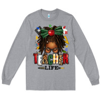 Heather Grey teacher life afro locs messy bun Long Sleeve Tee - texasbilliewilder