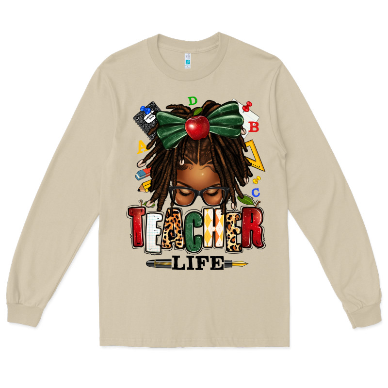 Teacher Life Afro Locs Messy Bun Long Sleeve Tee by texasbilliewilder | Teevron