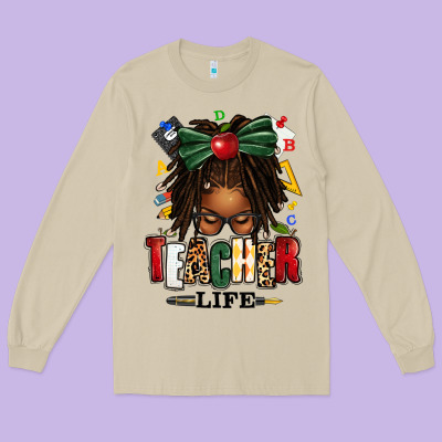 Long Sleeve Tee teacher life afro locs messy bun