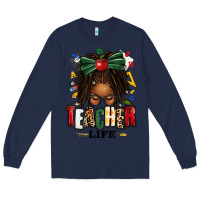 Navy teacher life afro locs messy bun Long Sleeve Tee - texasbilliewilder