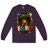 Plum teacher life afro locs messy bun Long Sleeve Tee - texasbilliewilder