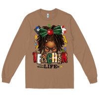 Toasted Coconut teacher life afro locs messy bun Long Sleeve Tee - texasbilliewilder