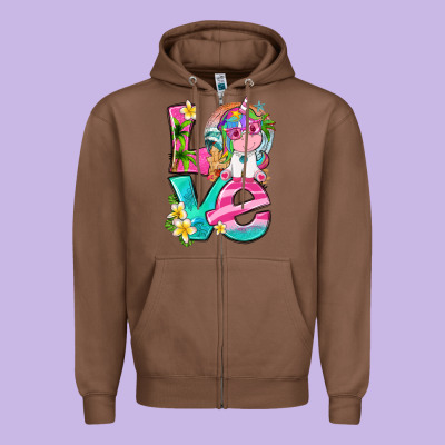 Love Summer Unicorn Zipper Hoodie Designed By Texasbilliewilder
