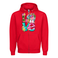Red love summer unicorn Zipper Hoodie - texasbilliewilder