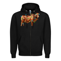 Black brahman bull with christmas lights Zipper Hoodie - RanaPortraitStore