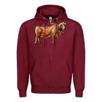 Burgundy brahman bull with christmas lights Zipper Hoodie - RanaPortraitStore