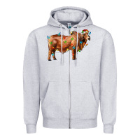 Heather Grey brahman bull with christmas lights Zipper Hoodie - RanaPortraitStore