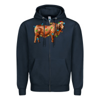 Navy brahman bull with christmas lights Zipper Hoodie - RanaPortraitStore