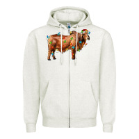 Oatmeal Heather brahman bull with christmas lights Zipper Hoodie - RanaPortraitStore