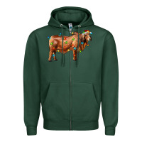 Sports Green brahman bull with christmas lights Zipper Hoodie - RanaPortraitStore