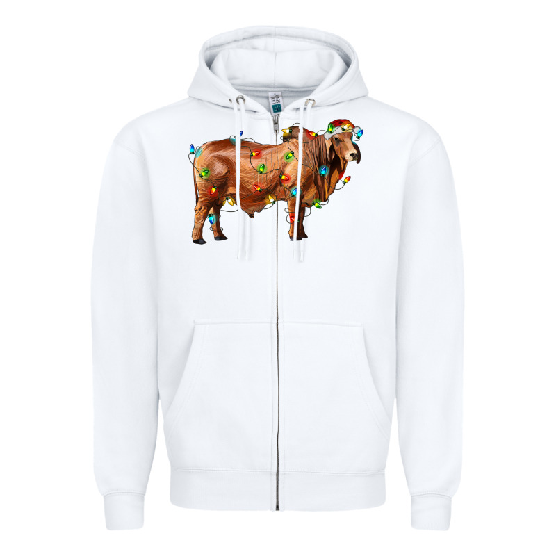 Brahman Bull With Christmas Lights Zipper Hoodie by RanaPortraitStore | Teevron