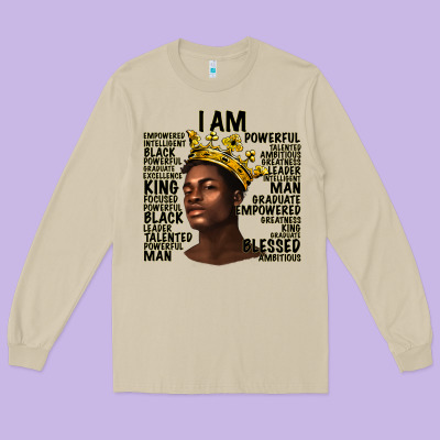 Long Sleeve Tee afro man black king i am