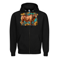 Black brahman bull with aztec sunflower and leopard background Zipper Hoodie - RanaPortraitStore