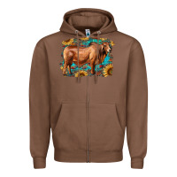 Chestnut brahman bull with aztec sunflower and leopard background Zipper Hoodie - RanaPortraitStore