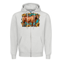 Dove Grey brahman bull with aztec sunflower and leopard background Zipper Hoodie - RanaPortraitStore