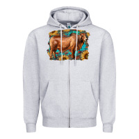 Heather Grey brahman bull with aztec sunflower and leopard background Zipper Hoodie - RanaPortraitStore