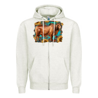 Oatmeal Heather brahman bull with aztec sunflower and leopard background Zipper Hoodie - RanaPortraitStore