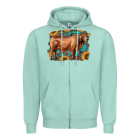 Seafoam brahman bull with aztec sunflower and leopard background Zipper Hoodie - RanaPortraitStore