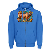 True Royal brahman bull with aztec sunflower and leopard background Zipper Hoodie - RanaPortraitStore