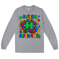 Heather Grey autism is his superpower ripped Long Sleeve Tee - Zillion Design Studio