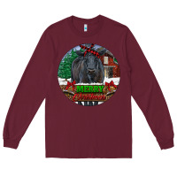 Burgundy Black Angus Cattle Merry Christmas Long Sleeve Tee - RanaPortraitStore