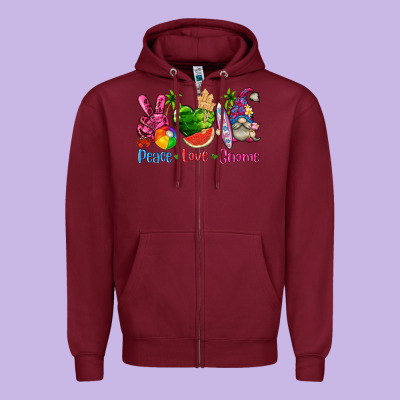 Peace Love Gnome Summer Zipper Hoodie Designed By Texasbilliewilder
