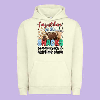 Im Just Here For The Snacks Commercials And  Halftime Show Urban Hoodie Designed By Maliassmallbusiness