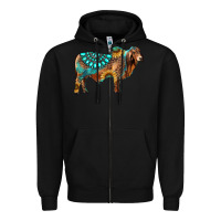 Black brahman bull gemstone turquoise and sunflower Zipper Hoodie - RanaPortraitStore