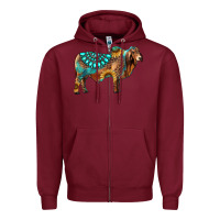 Burgundy brahman bull gemstone turquoise and sunflower Zipper Hoodie - RanaPortraitStore
