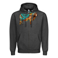 Charcoal Heather brahman bull gemstone turquoise and sunflower Zipper Hoodie - RanaPortraitStore