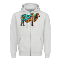 Dove Grey brahman bull gemstone turquoise and sunflower Zipper Hoodie - RanaPortraitStore