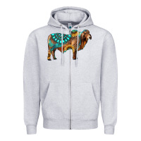 Heather Grey brahman bull gemstone turquoise and sunflower Zipper Hoodie - RanaPortraitStore