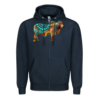 Navy brahman bull gemstone turquoise and sunflower Zipper Hoodie - RanaPortraitStore