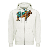 Oatmeal Heather brahman bull gemstone turquoise and sunflower Zipper Hoodie - RanaPortraitStore