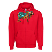 Red brahman bull gemstone turquoise and sunflower Zipper Hoodie - RanaPortraitStore