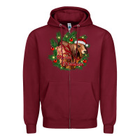 Burgundy merry Christmas brahman bull Zipper Hoodie - RanaPortraitStore