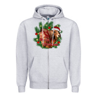 Heather Grey merry Christmas brahman bull Zipper Hoodie - RanaPortraitStore