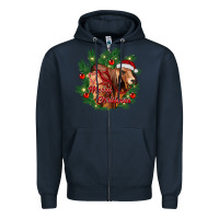 Navy merry Christmas brahman bull Zipper Hoodie - RanaPortraitStore