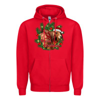 Red merry Christmas brahman bull Zipper Hoodie - RanaPortraitStore