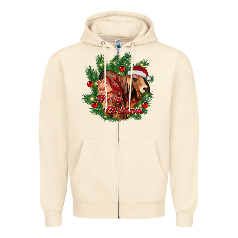 Merry Christmas Brahman Bull Zipper Hoodie by RanaPortraitStore | Teevron